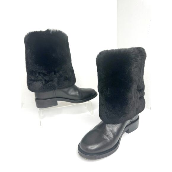 CHANEL Black Fur Calfskin Fold-Over Short Boots EU 37.5 CC Logo Ankle Booties - Picture 9 of 10